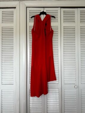 Donna Karan Orange Pleated
Crisscross Halter Asymmetrical Dress